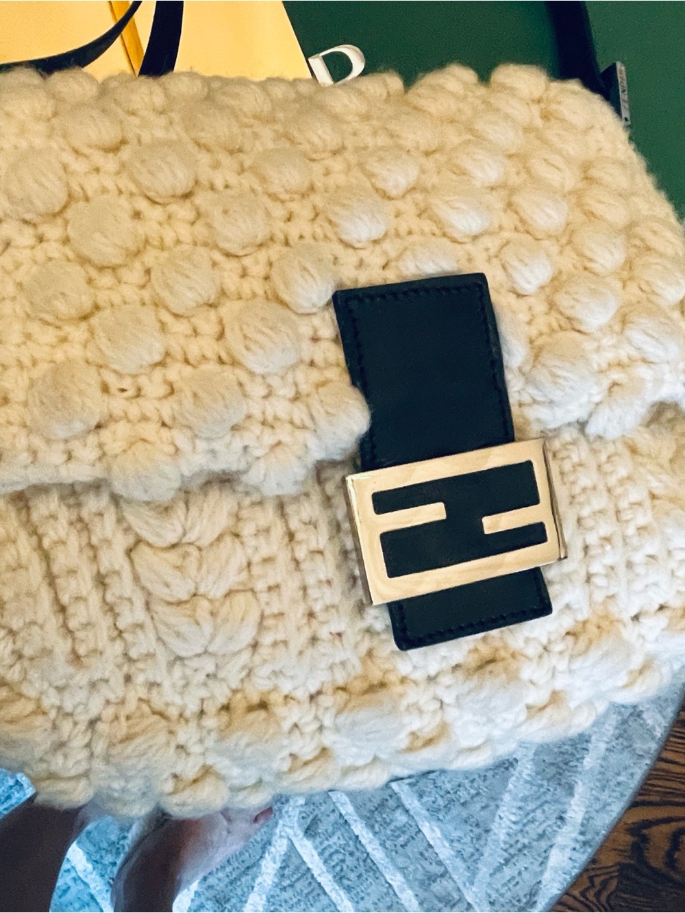 Fendi Vintage Ivory Popcorn Knit Mama Baguette - Picture 6 of 16